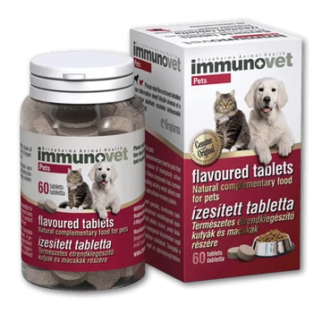 Immunovet Pets ízesített immunerősítő tabletta kutyáknak és macskáknak 60 db, immunrendszer támogatására