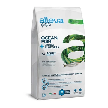  Alleva Holistic gabonamentes Felnőtt Mini Kutyáknak tengeri hal + Kender &amp; Aloe Vera 2 kg