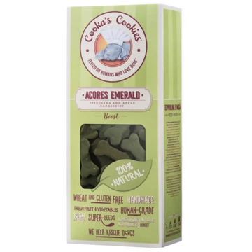 Cooka&#039;s Barkissini Acores Emerald - spirulina és alma vegán jutalomfalat 100g