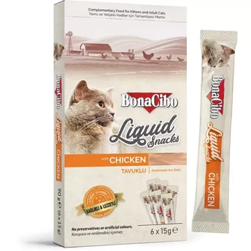BONACIBO SNACKS for CATS LIQUID SNACKS - CHICKEN 90g - 6x15g