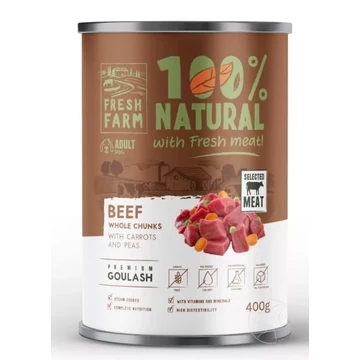 Fresh Farm gulyás marhával répával és zöldborsóval 400g nedves kutyaeledel