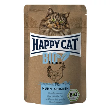Happy Cat BIO csirke alutasakos macskaeledel bio csirkehússal, gabonamentes recepttel