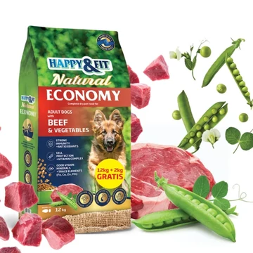 Happy&amp;amp;Fit Natural Economy Adult marhahúsos és zöldséges kutyatáp 12kg