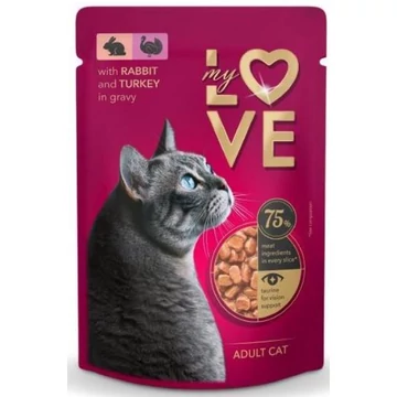 My Love alutasakos macskaeledel nyúl és pulyka ragu 24x85g – nedves táp macskák számára, gazdag tápanyagokban.