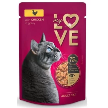 My Love alutasakos macskaeledel csirke szószban 24x85g – nedves táp macskák számára, gazdag tápanyagokban és ízekben.