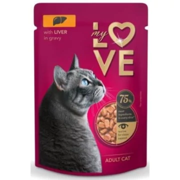 My Love alutasakos macskaeledel máj szószban 24x85g – nedves táp macskák számára, gazdag fehérjében és vitaminokban.