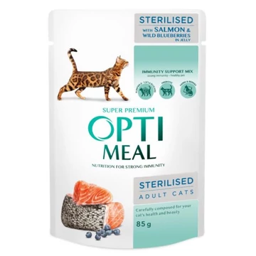 Optimeal Sterilised lazac áfonyával zselében 12x85g macskaeledel