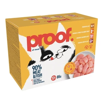 Proof Cat gabonamentes és magas hústartalmú alutasakos macskaeledel multipack 12 darabos vegyes válogatás doboza felnőtt macskáknak