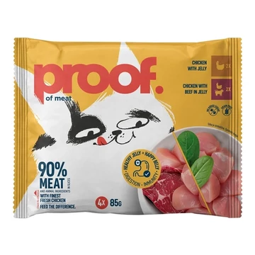 Proof Cat gabonamentes húsos alutasakos macskaeledel multipack 4 darabos válogatás doboza csirkés és marhahúsos ízekben