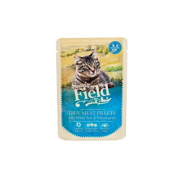 Sam's Field Cat Pouch fehér halfilé borsóval 24x85g nedves macskaeledel