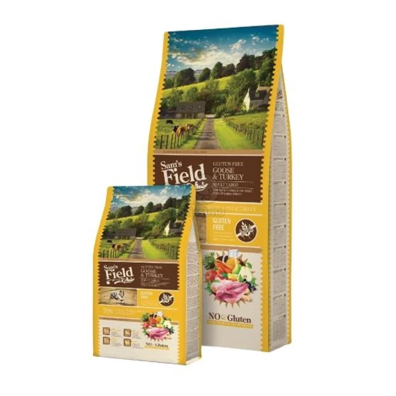 Sam's Field Adult Gluten Free Goose & Turkey 13 kg nagytestű kutyák eledel, ízület- és bőrtámogató formulával