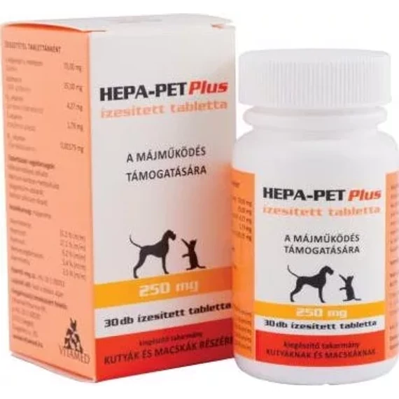 Hepa-Pet Plus 250 mg májtámogató tabletta macskák és kistestű kutyák számára 30 db