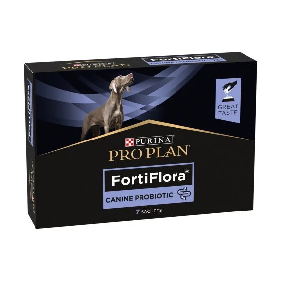 PRO PLAN FortiFlora probiotikum kutyáknak 7x1g tasakos kiszerelésben, bélflóra támogatására