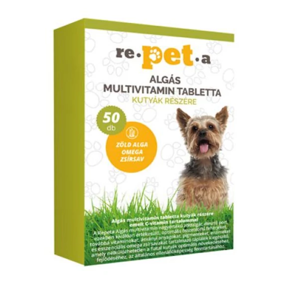 Repeta algás multivitamin tabletta 50 db kutyáknak, zöldalga, élesztő és omega-zsírsav tartalommal a teljes tápanyagellátásért