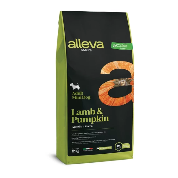 Alleva Natural Mini Felnőtt Kutyáknak Bárány & Sütőtök gluténmentes 12Kg