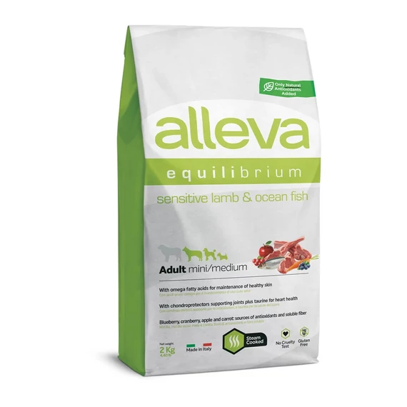 Alleva Equilibrium Mini / Medium Érzékeny Felnőtt Kutyáknak Bárány & Tengeri hal gluténmentes 2 kg