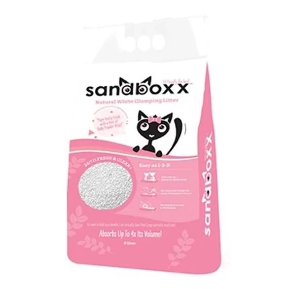 Sandboxx ultra prémium csomósodó macskaalom – púder illatú fehér bentonit alom 5L