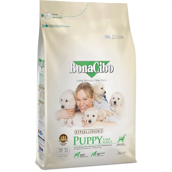 BONACIBO Puppy Small Breed táp kölyökkutyáknak – bárány, rizs és szardella 3kg