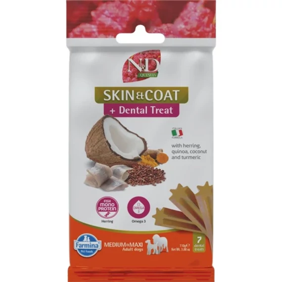 N&D Fogtisztító Jutalomfalat Kutyáknak – Bőr és Szőrzet 100g