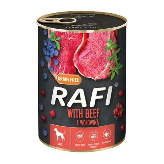 RAFI marhás kutyakonzerv áfonyával felnőtt kutyáknak 800g