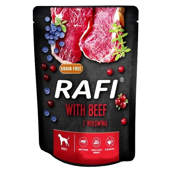 RAFI marhás alutasakos táp áfonyával felnőtt kutyáknak 500g