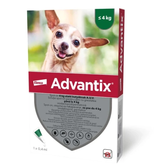 Advantix 40 spot on 4x 0,4 ml 4 kg alatti kutyáknak bolha és kullancs ellen