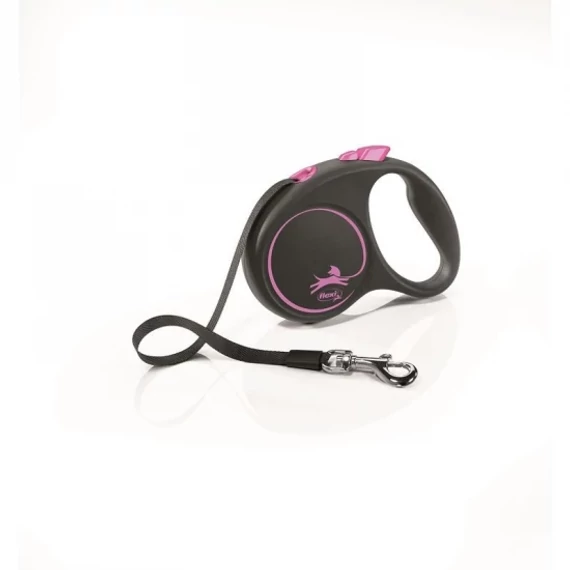 Flexi Black Design szalagos automata póráz S 5m 15kg-ig pink kistestű kutyáknak
