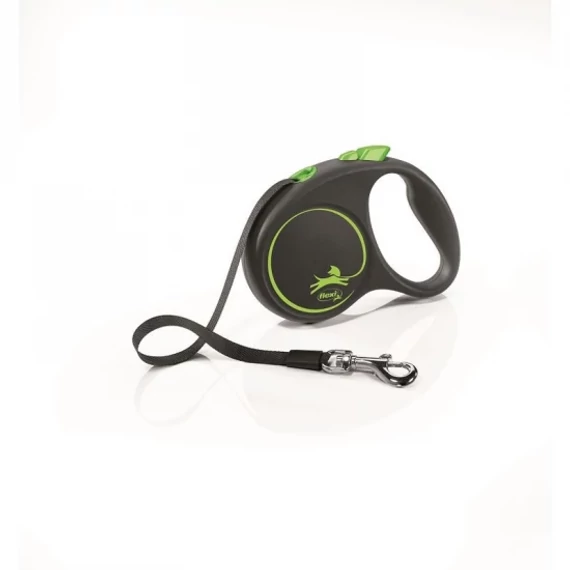 Flexi Black Design szalagos automata póráz S 5m 15kg-ig zöld kistestű kutyáknak