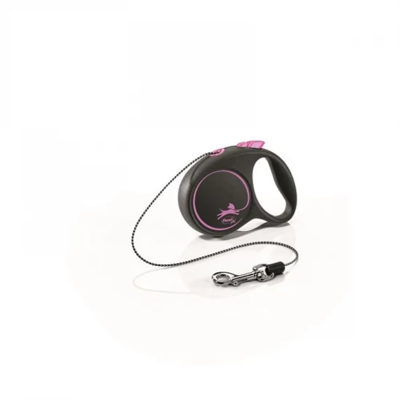 Flexi Black Design zsinóros automata póráz XS 3m 8kg-ig pink kistestű kutyáknak