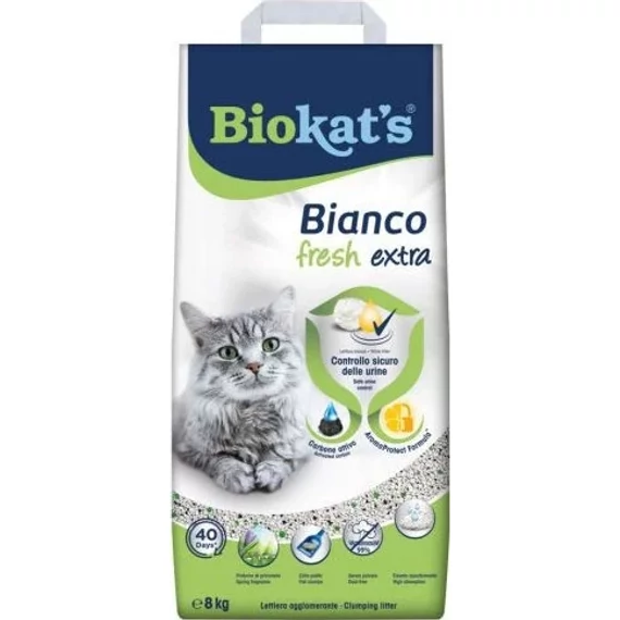 Biokat's Bianco Fresh Extra 8kg fehér csomósodó macskaalom aktív szénnel