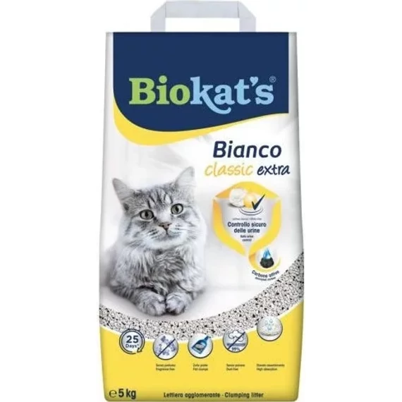 Biokat's Bianco Classic Extra 5kg fehér csomósodó macskaalom aktív szénnel