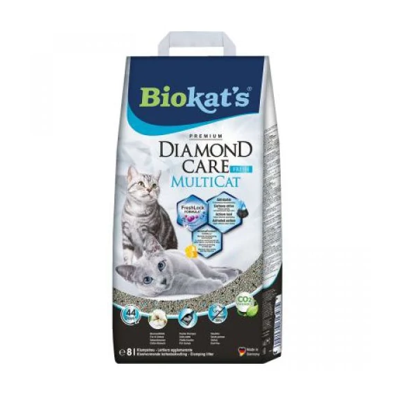 Biokat's Diamond Care Multicat Fresh 8L csomósodó macskaalom aktív szénnel