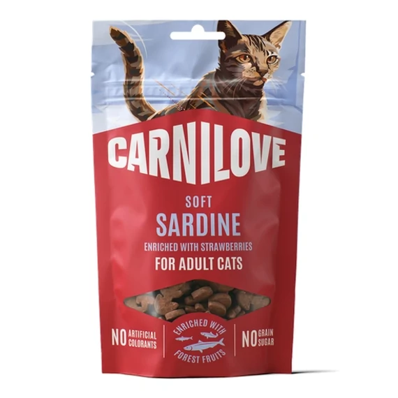 Carnilove Cat Soft Snack szardíniás epres puha macskajutalomfalat 50g