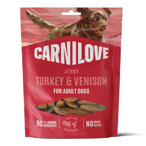 Carnilove Dog Jerky Turkey & Venison pulykás vadhúsos gabonamentes kutyajutalomfalat 100g
