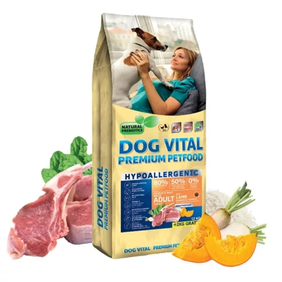 Dog Vital Hypoallergenic Adult Medium-Maxi bárányos kutyatáp spenóttal és sütőtökkel 12kg