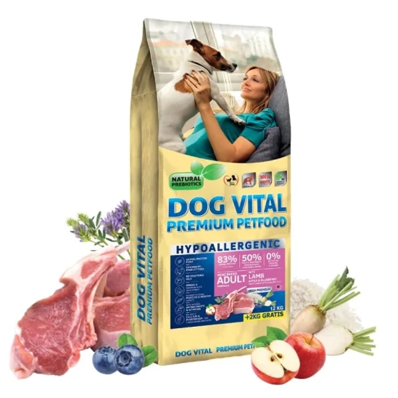 Dog Vital Hypoallergenic Adult Mini bárányos kutyatáp almával és áfonyával 12kg
