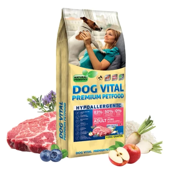 Dog Vital Hypoallergenic Adult Mini sertéses kutyatáp almával és áfonyával 12kg