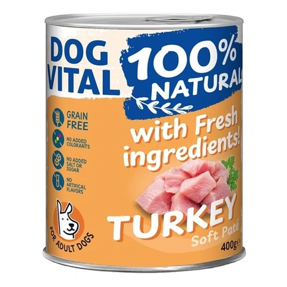 Dog Vital 100% Natural Soft Paté Turkey 400g felnőtt kutyáknak