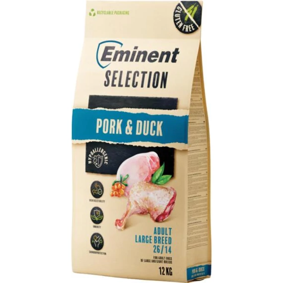 eminent-selection-adult-large-pork-duck-12kg-csomagolas, eminent-large-kutyatap-sertes-kacsa-szemcsemeret