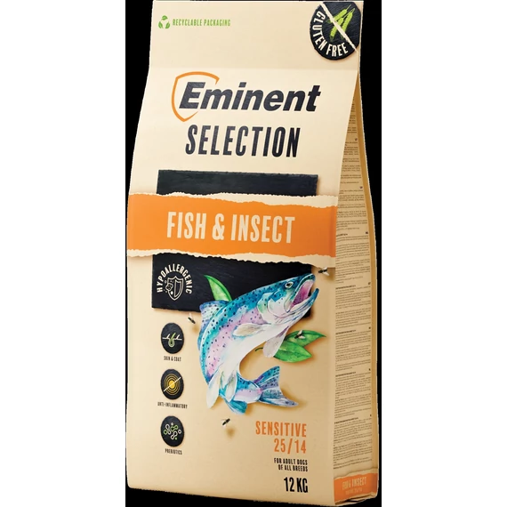 Eminent Selection Sensitive Fish & Insect 12kg hipoallergén kutyatáp érzékeny emésztésű felnőtt kutyáknak hal és rovar fehérjével