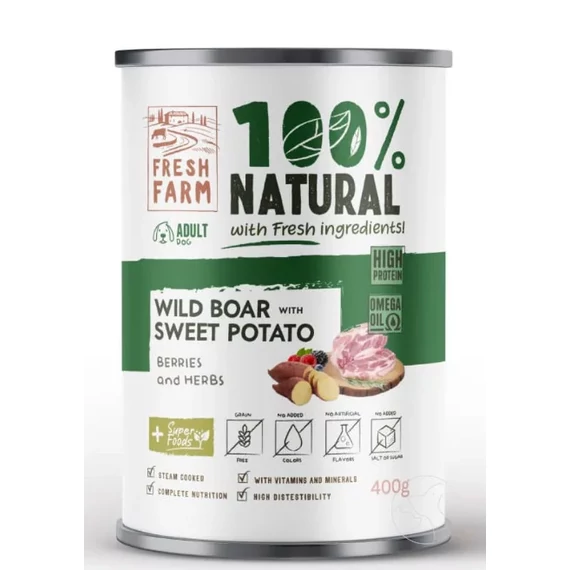 Fresh Farm Coarse pate wild boar berries herbs 400g húsdarabos vaddisznós nedves kutyaeledel