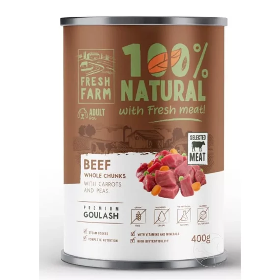 Fresh Farm gulyás marhával répával és zöldborsóval 400g nedves kutyaeledel