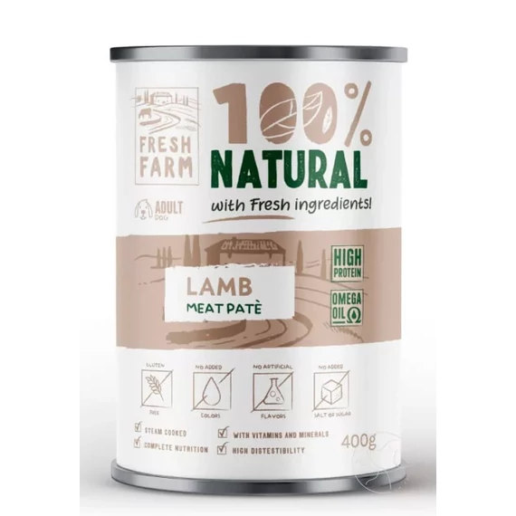Fresh Farm Smooth pate lamb 400g bárányos lágy pástétom nedves kutyaeledel felnőtt kutyáknak