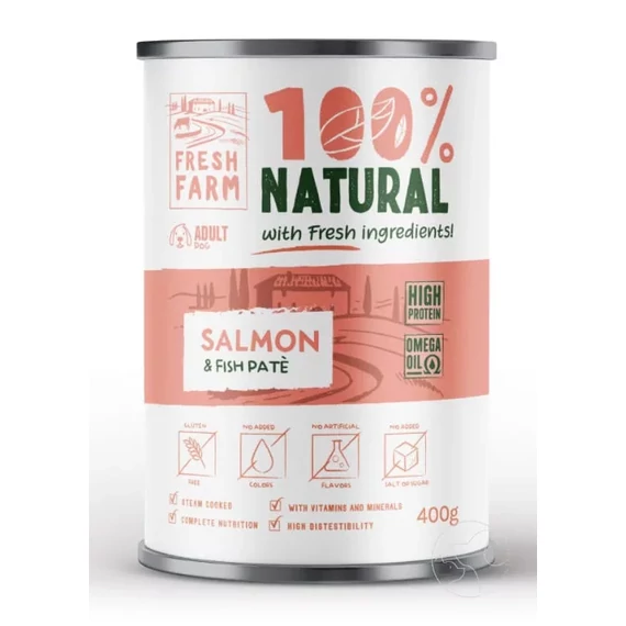 Fresh Farm Smooth pate salmon fish 400g halas lágy pástétom nedves kutyaeledel felnőtt kutyáknak