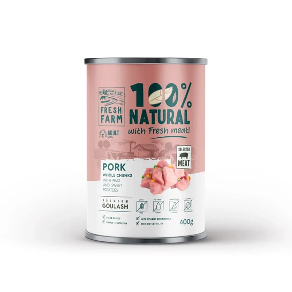 Fresh Farm Goulash pork peas sweet potato 400g sertéses húskockás nedves kutyaeledel felnőtt kutyáknak