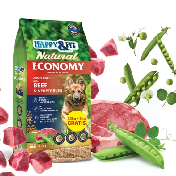 Happy&Fit Natural Economy Adult marhahúsos és zöldséges kutyatáp 12kg