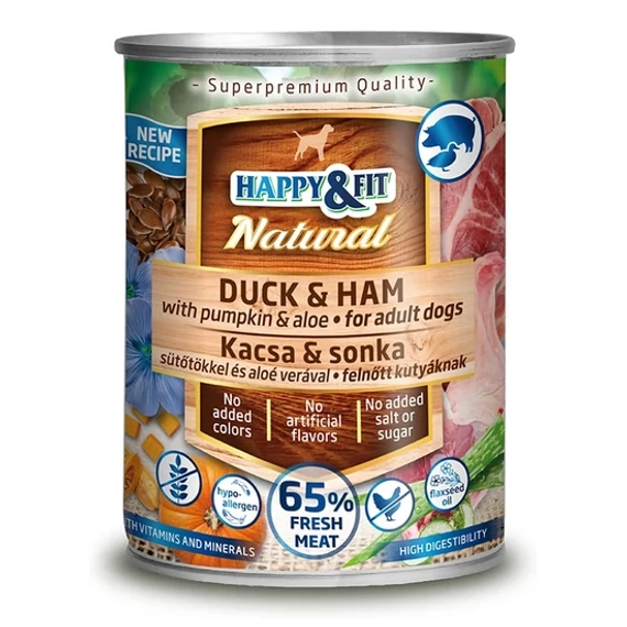 Happy&Fit kacsa sonka kutyakonzerv sütőtökkel aloe verával 400g