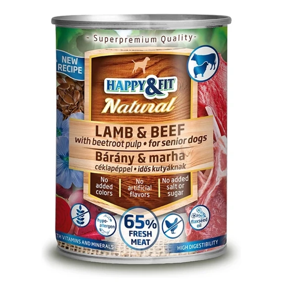 Happy&Fit Senior bárány marha kutyakonzerv céklapéppel 400g