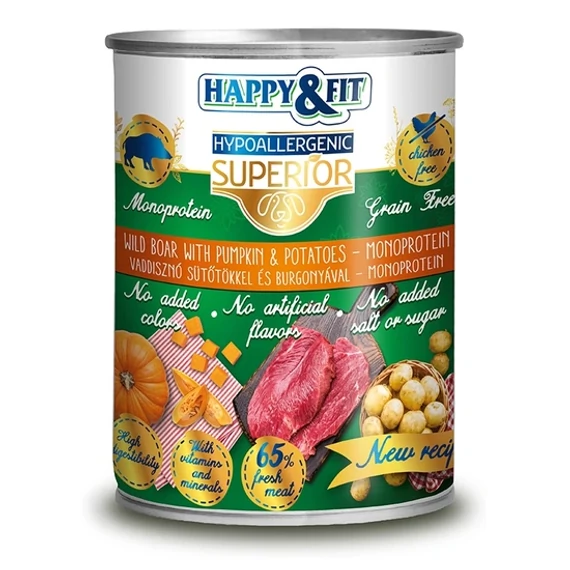 Happy&Fit monoprotein vaddisznó kutyakonzerv sütőtökkel burgonyával 400g