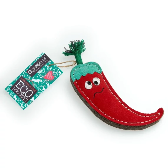 Chad, a csípős paprika – öko kutyajáték újrahasznosított anyagokból, puha és strapabíró kialakítással.